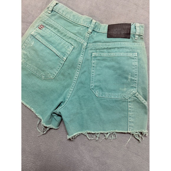 BDG Teal Distressed Carpenter Denim Shorts Raw Hem Women Grunge Hipster - Picture 7 of 8